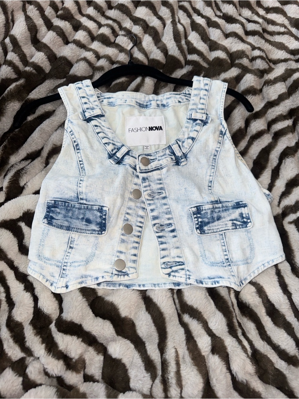 Fashion Nova Light Blue Acid Wash Cropped Denim Vest